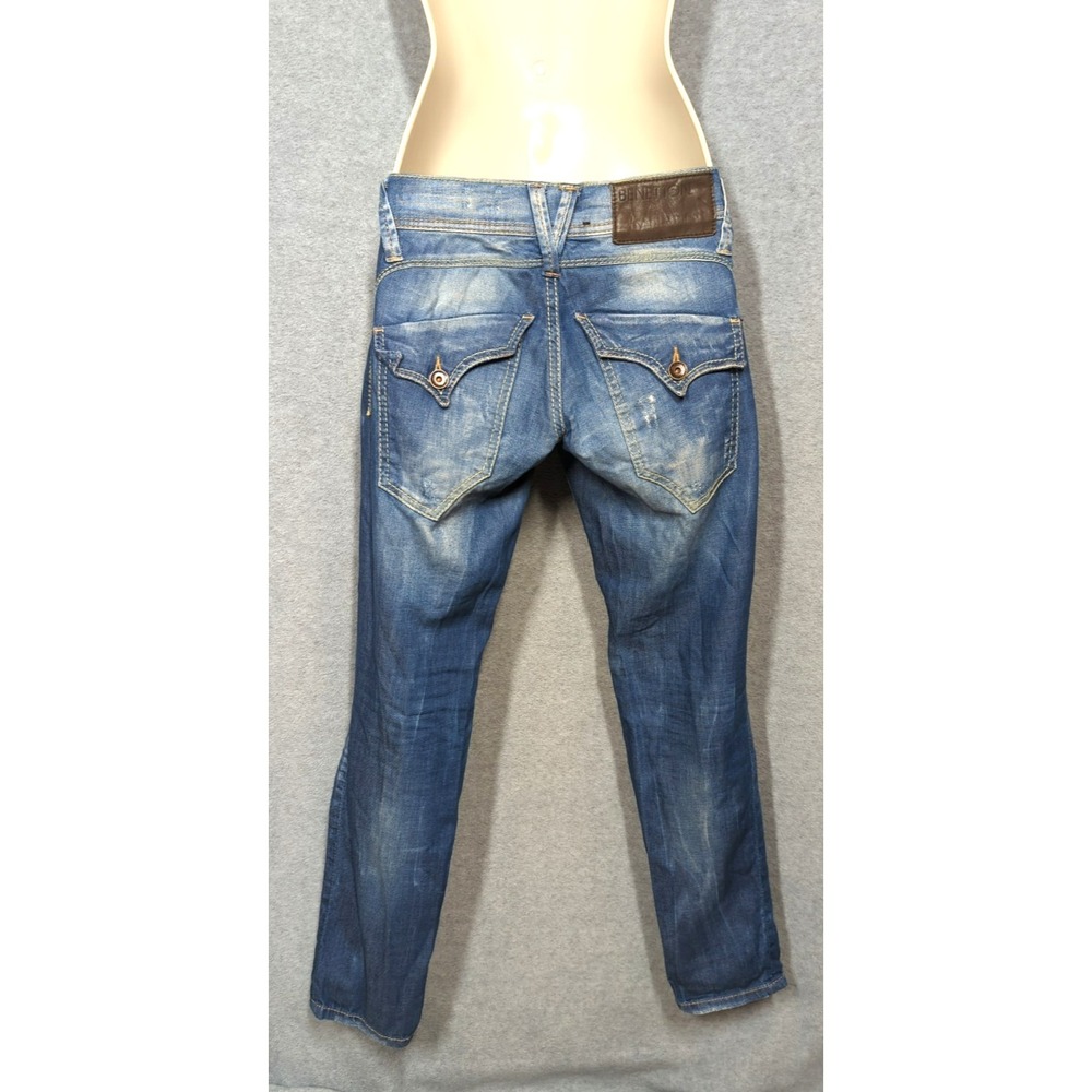 Vintage BENETTON Skinny Jeans Size 26 Low Rise Great Distressing Retro Hipster